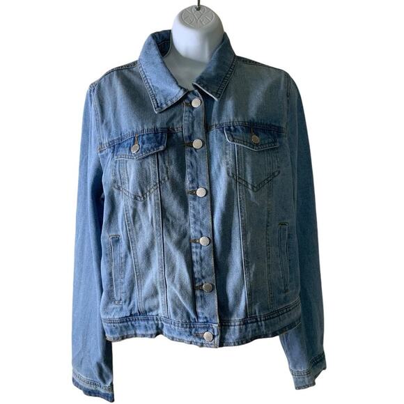Cavalini Denim Collection Cropped Jean Jacket Womens L Trucker Mid Wash Casual - Picture 3 of 8